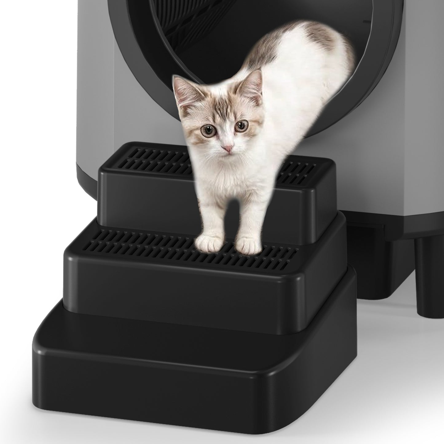 Redsasa Automatic Cat Litter Box Cat Pedal Step Stool. Easy Clean Cat Litter Step Stool with Filter Function.Litter Catcher for Smart Litter Box.Adjustable 3 Steps Litter Box Ramp with Filter Function