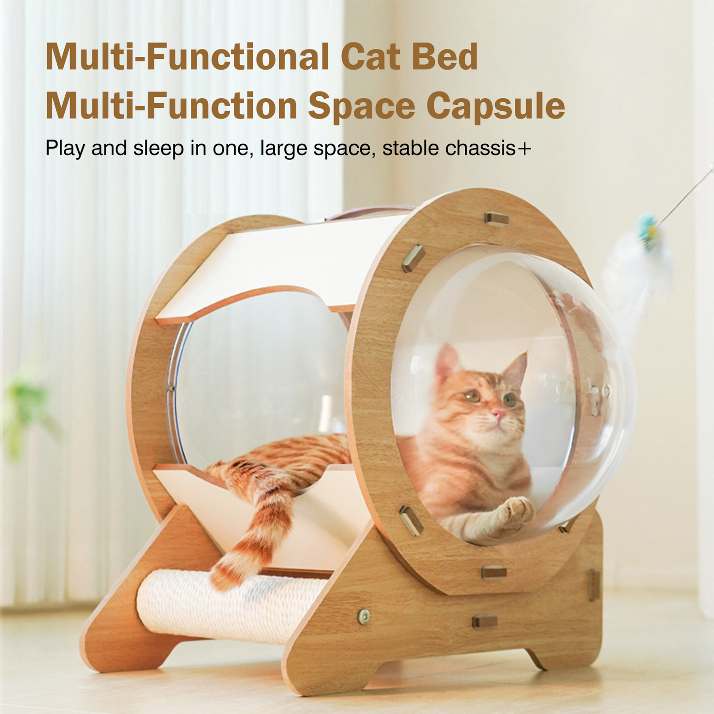 REDSASA 2-in-1 Cat House with Scratch Board, 360°View Large Capacity Cat Bed for Cats of All Ages with Staircase