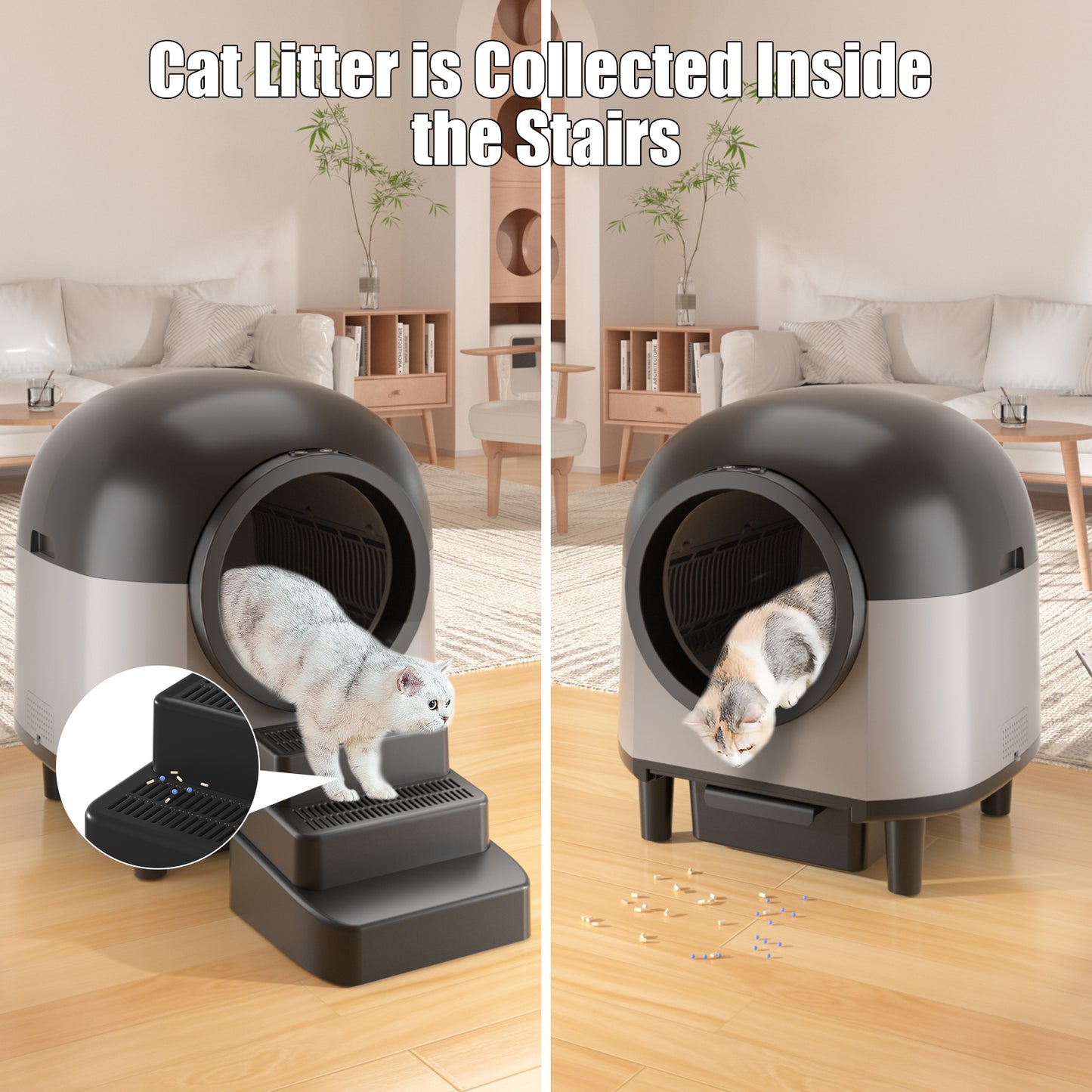 Redsasa Automatic Cat Litter Box Cat Pedal Step Stool. Easy Clean Cat Litter Step Stool with Filter Function.Litter Catcher for Smart Litter Box.Adjustable 3 Steps Litter Box Ramp with Filter Function
