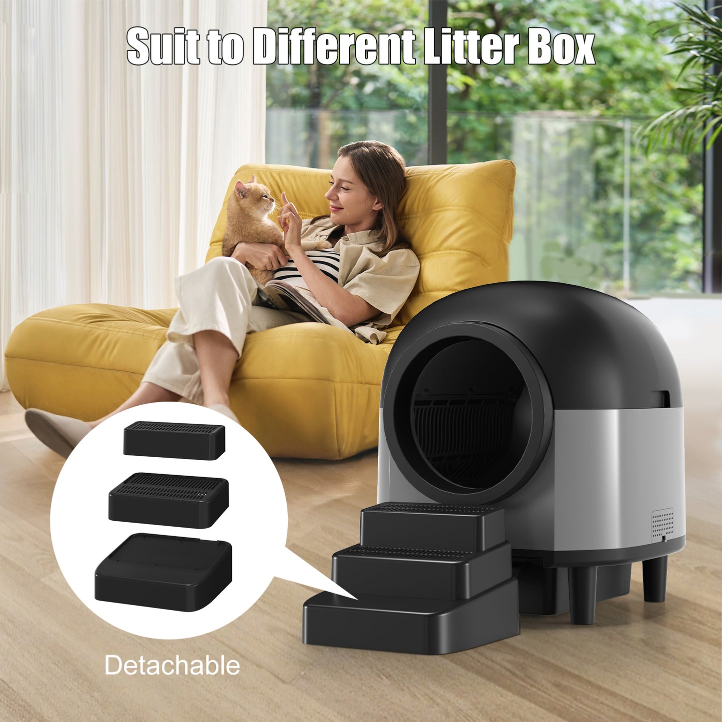 Redsasa Automatic Cat Litter Box Cat Pedal Step Stool. Easy Clean Cat Litter Step Stool with Filter Function.Litter Catcher for Smart Litter Box.Adjustable 3 Steps Litter Box Ramp with Filter Function