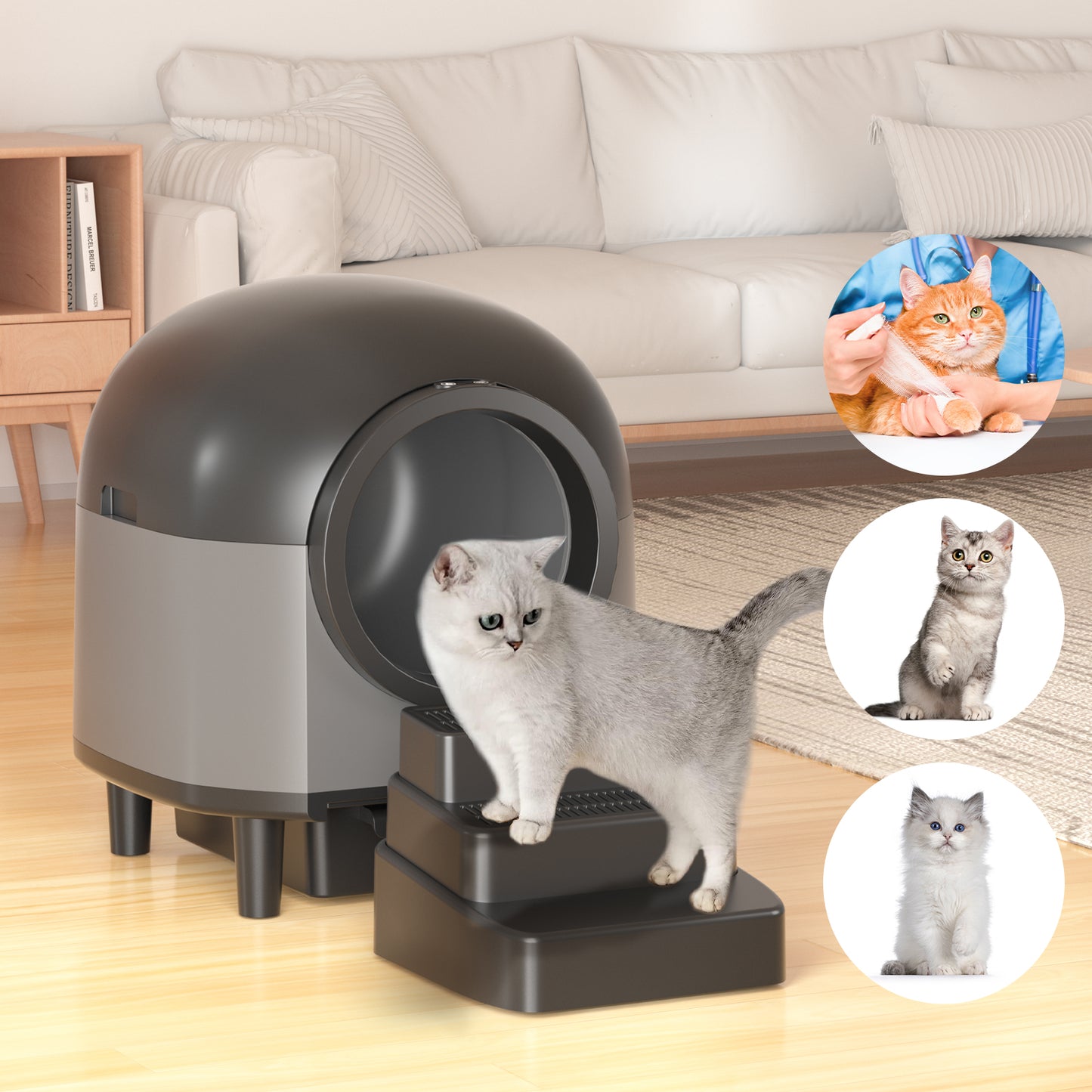 Redsasa Automatic Cat Litter Box Cat Pedal Step Stool. Easy Clean Cat Litter Step Stool with Filter Function.Litter Catcher for Smart Litter Box.Adjustable 3 Steps Litter Box Ramp with Filter Function