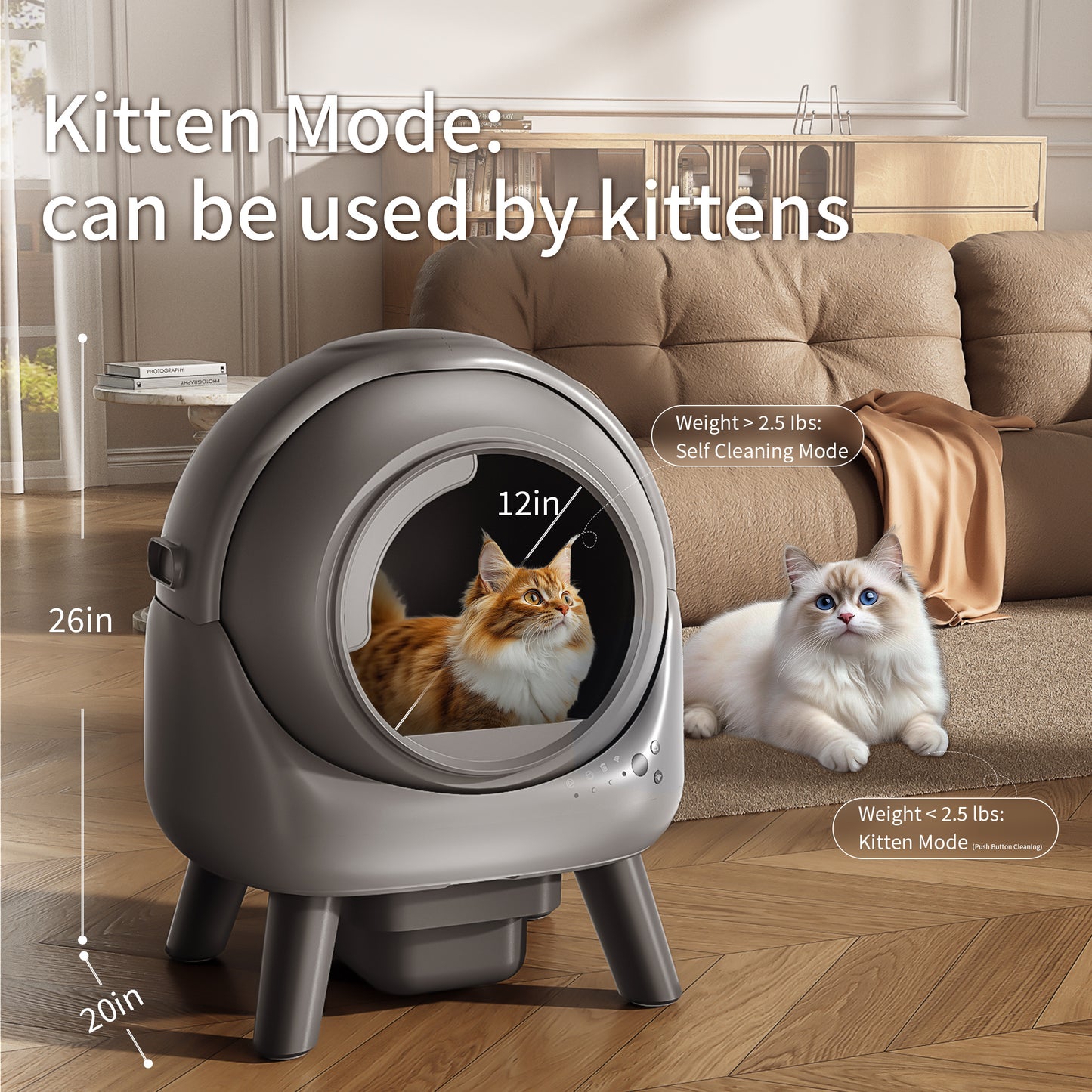 REDSASA Self Cleaning Cat Litter Box, 69L Automatic Litter Box Can be Used for 15 Days, Kitten Mode/Modular Assembly/APP-WiFi-Control Self Cleaning Litter Box for Multiple Cats