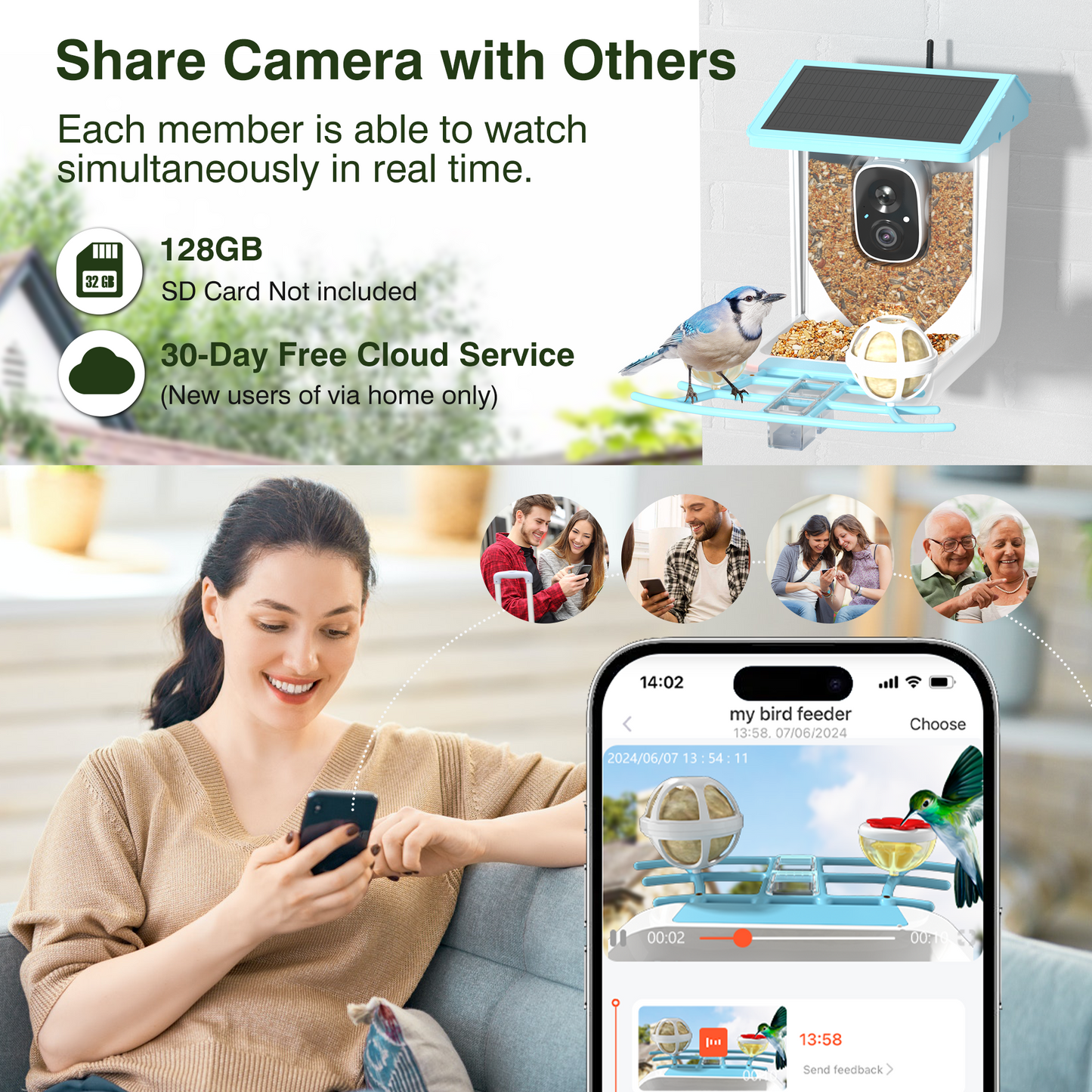 REDSASA Smart Bird Feeder with Camera, 2K HD Bird Feeder Camera, AI Auto-Capture & Motion Detection, 173° View, AI Identify 11000+ Birds, Ideal Gift for Birds Lovers