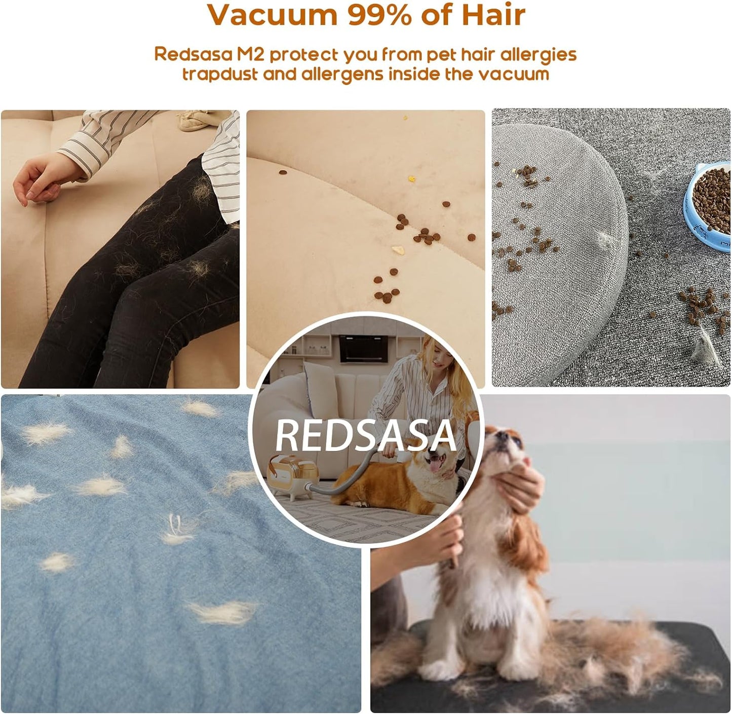 REDSASA M2 Pet Grooming Kit & Vacuum Suction, 2L Large Capacity for Shedding Grooming Hair