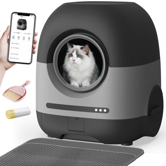 PET-011 80L Large Automatic Cat Litter Box Self Cleaning with Air Duct & Mat & Liner for Multiple Cats, 2.4G/5G WiFi Support